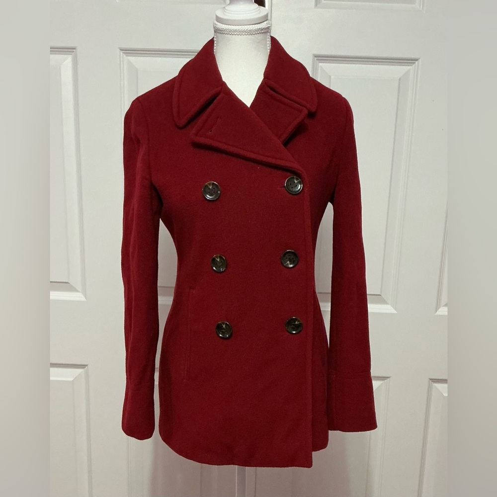 Calvin Klein Red Double-Breasted Pea Coat